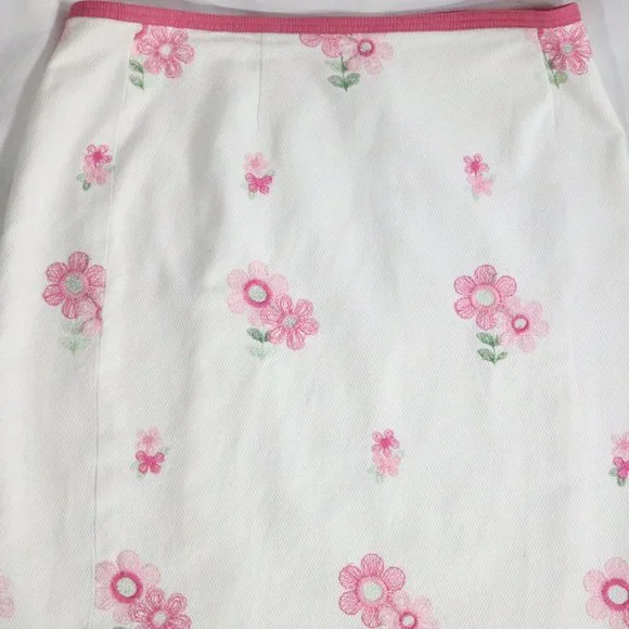 CYNTHIA STEFFE White/Pink Floral A- Line Midi Skirt Sz 12 - Picture 3 of 10